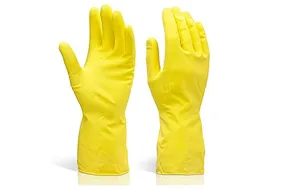 0662 Flock line Reusable Rubber Hand Gloves (Yellow)-1 pair