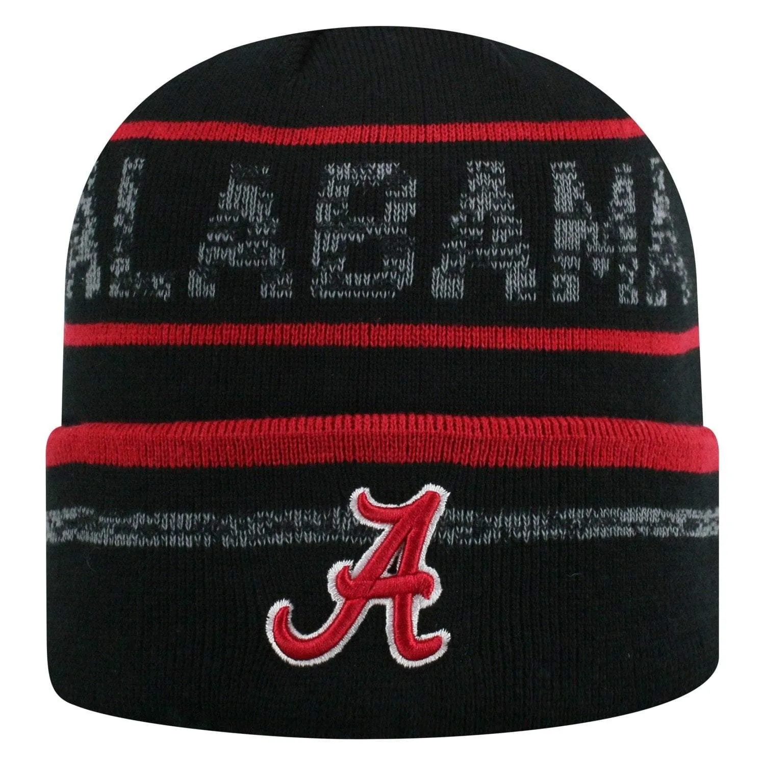 Alabama Crimson Tide TOW Black Striped "Effect" Style Cuffed Knit Beanie Cap