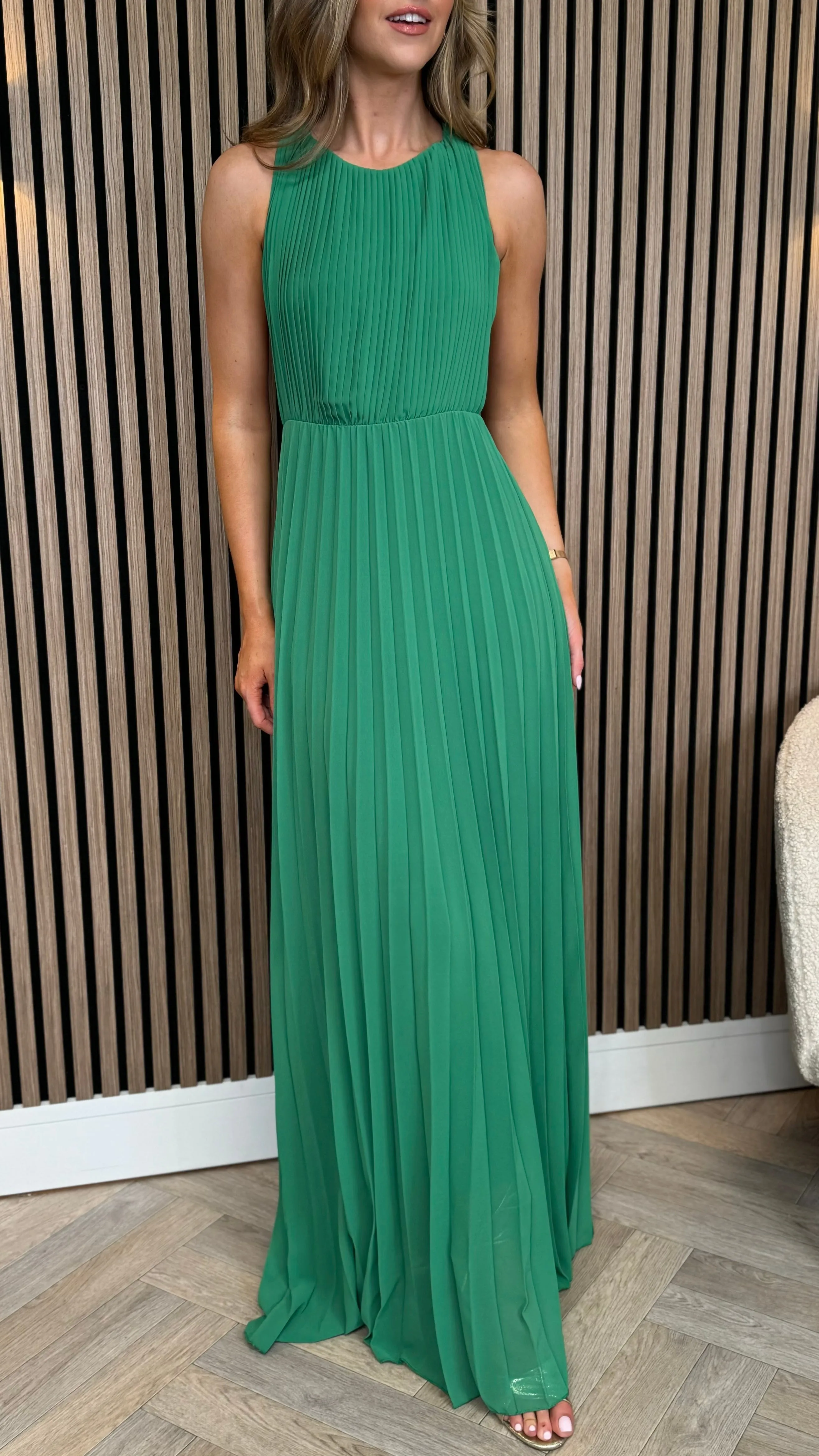 Alena Green Backless Pleated Scarf Detail Midi Dress