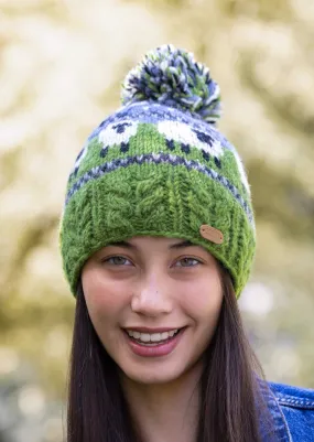 Aran Sheep Bobble Hat | Blue and Green