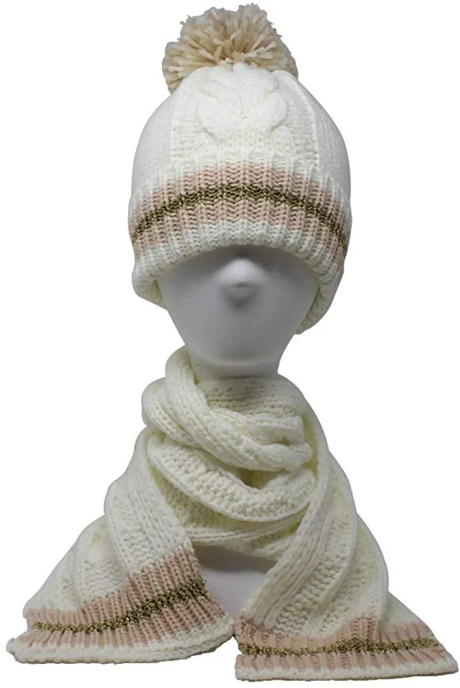 BCBG Girls Little Kid 2 Piece Slouchy Chunky Cable Knit Beanie Cap and Matching Neck Scarf Set