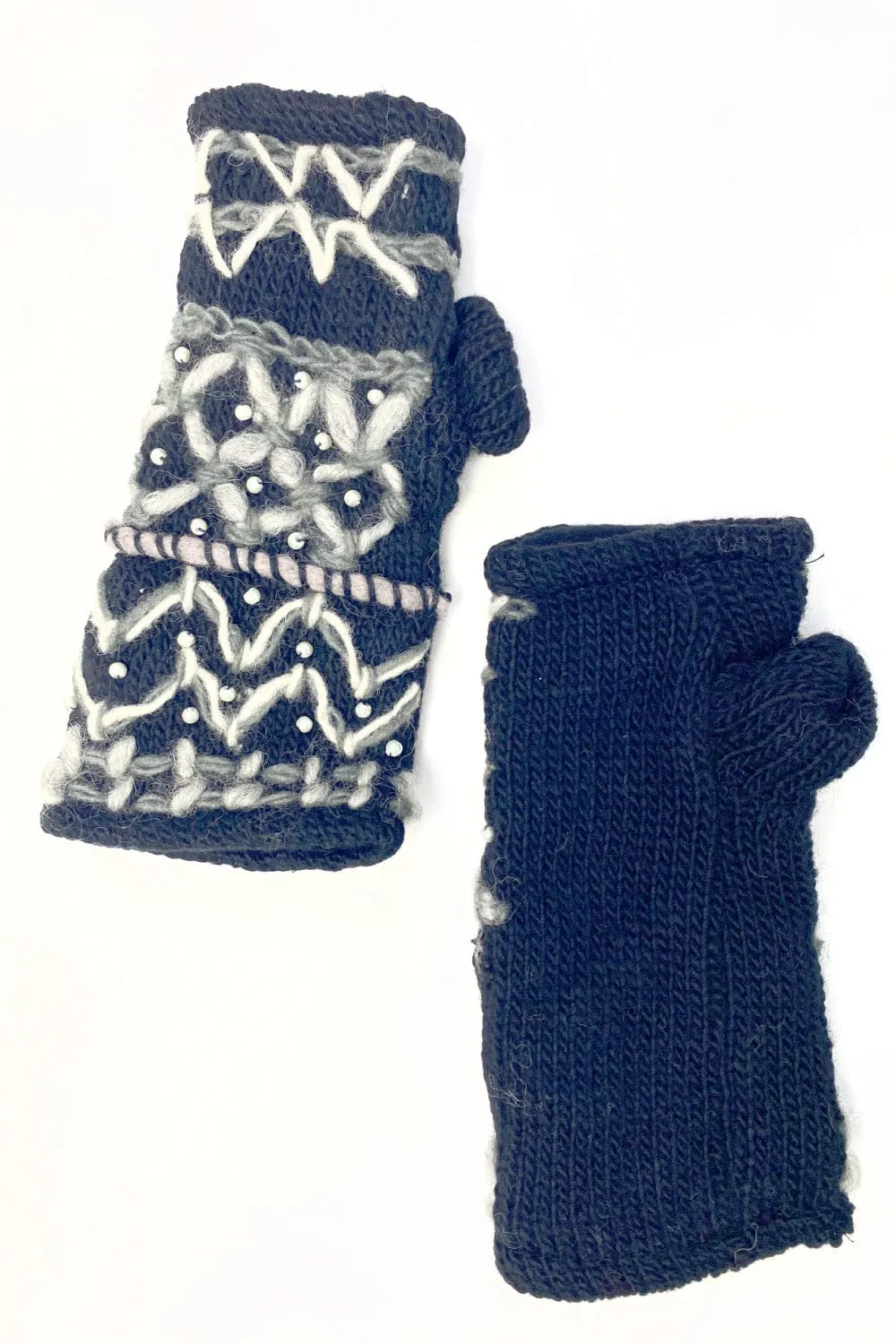 Black & White Wool Fingerless Gloves