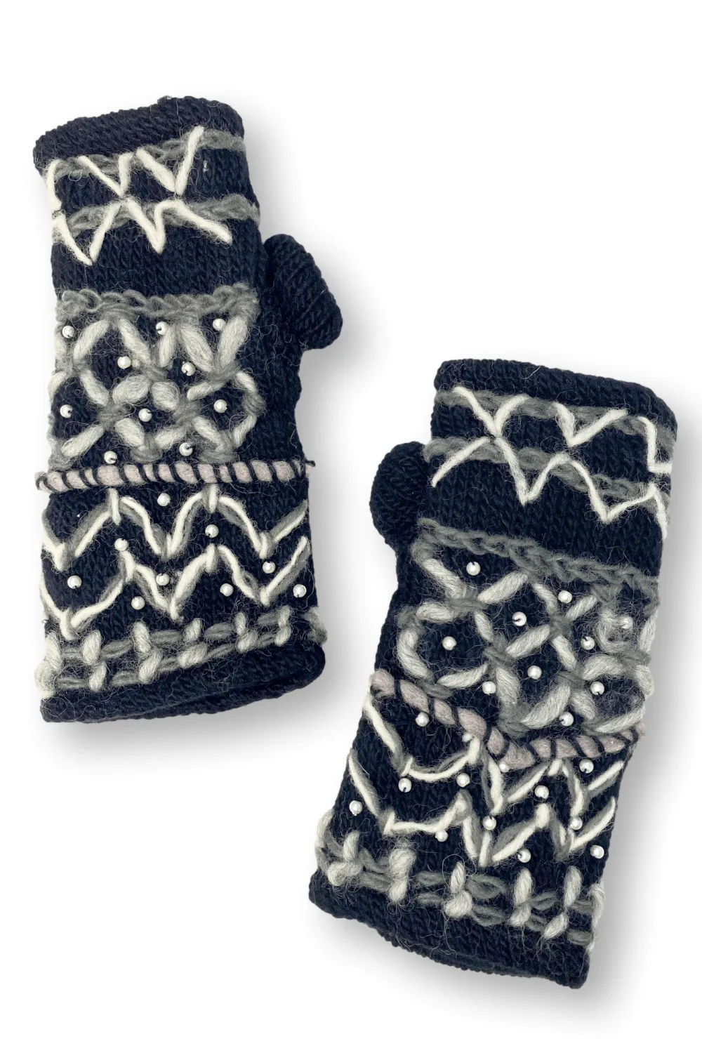 Black & White Wool Fingerless Gloves