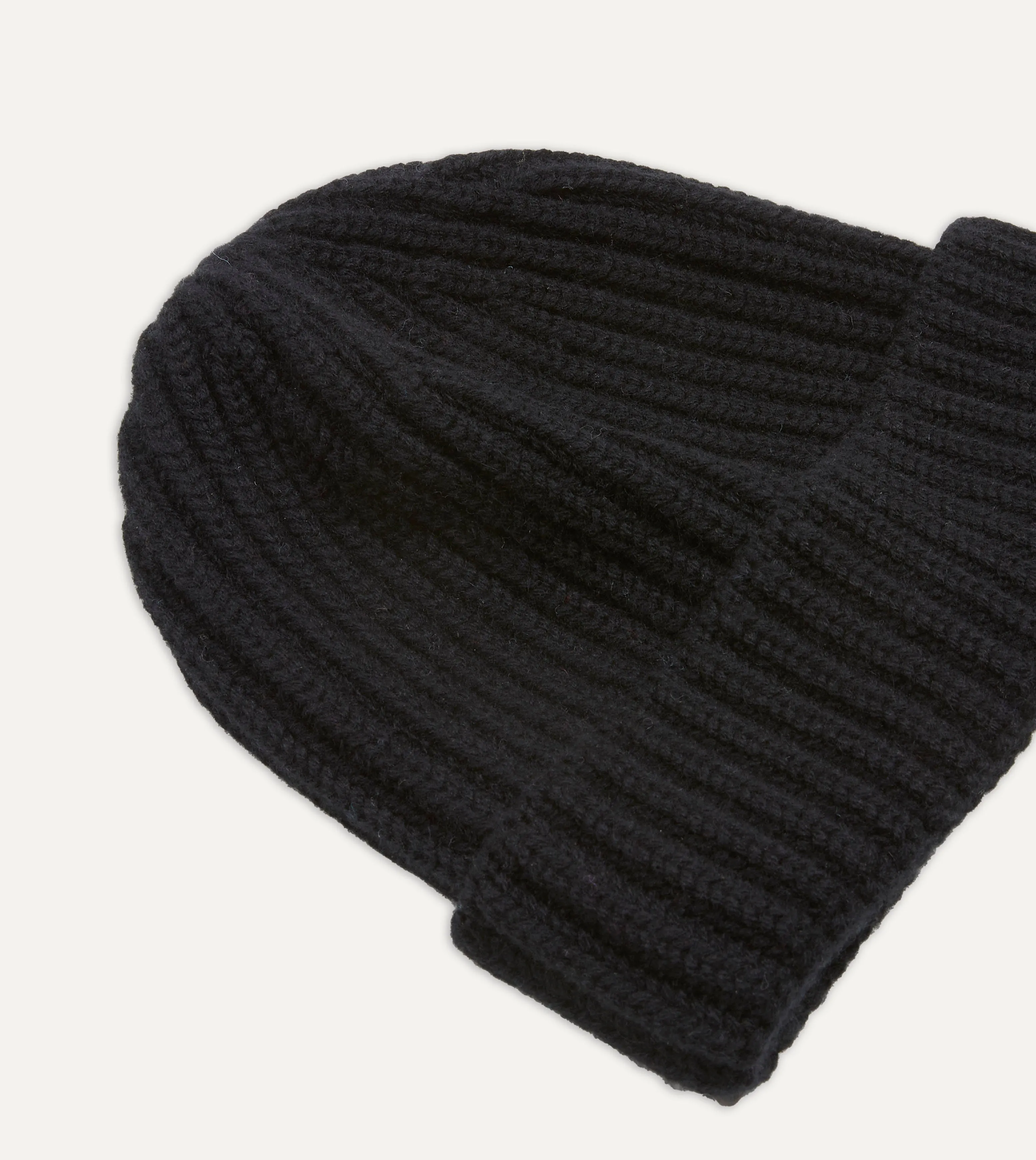 Black Cashmere Ribbed Knit Cap