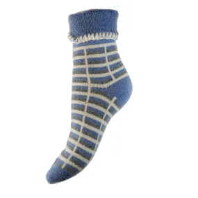 Blue cuff socks with cream check