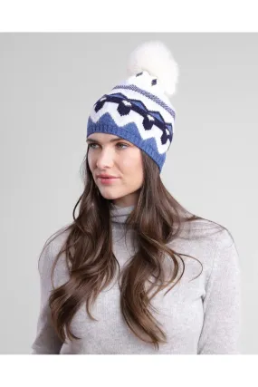 Blue Fair Isle Wool Angora Pom Pom Hat