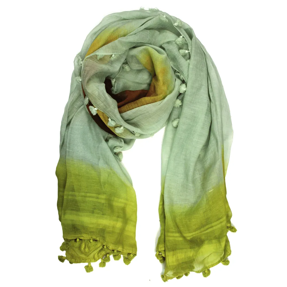 Bulls Eye Ombre Scarf with Fringe - Lime/Cafe