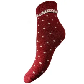 Burgundy Cuff Socks with Cream Dots