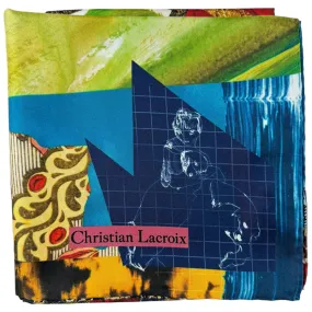 Christian Lacroix Scarf Blue Green Orange Original Design - Square Twill Silk Scarf