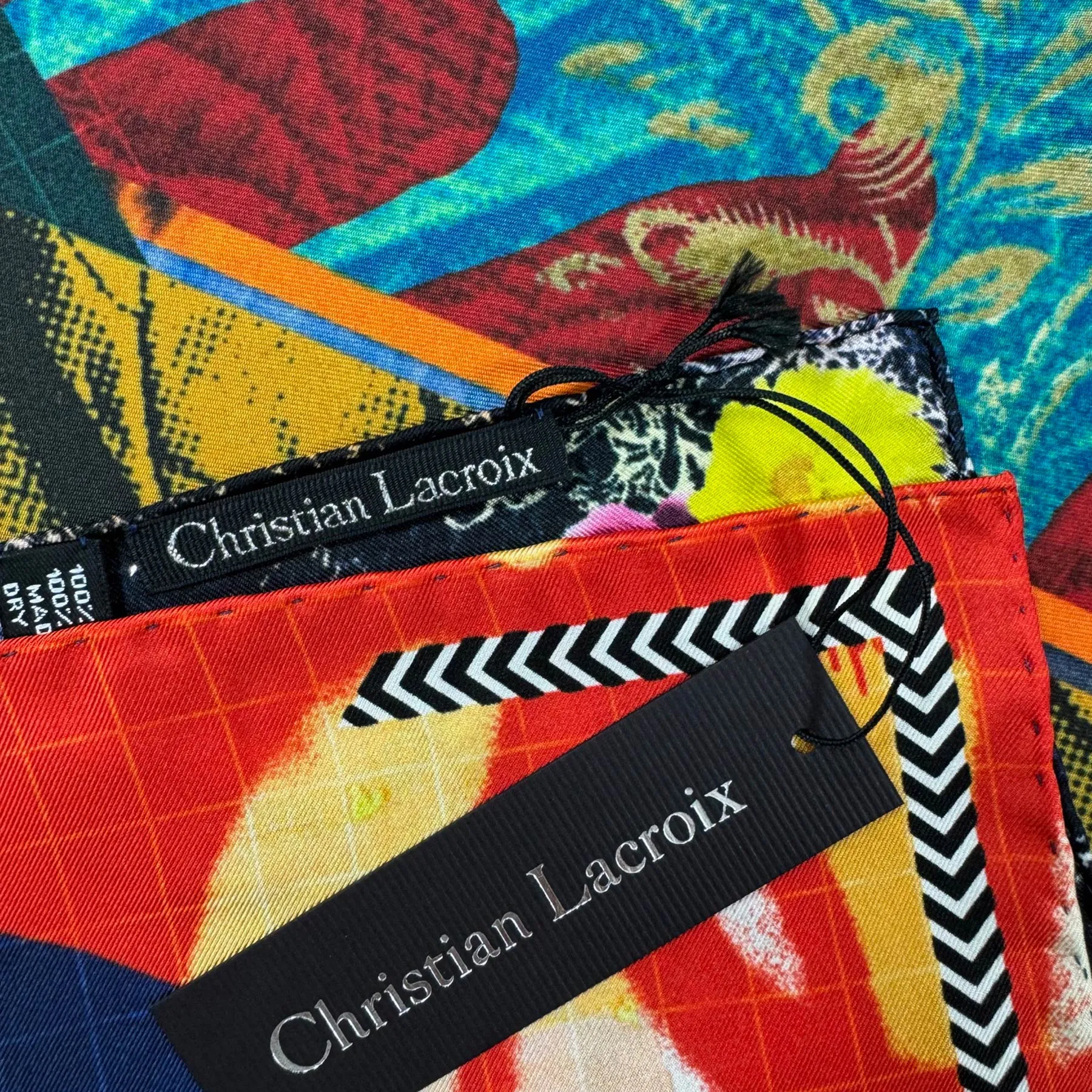 Christian Lacroix Scarf Blue Green Orange Original Design - Square Twill Silk Scarf