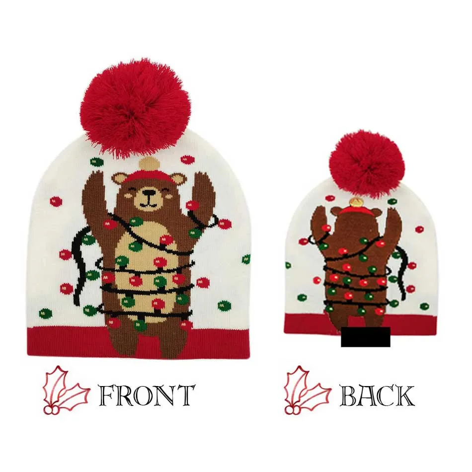 Christmas Bear Pom Knit Beanie Hat