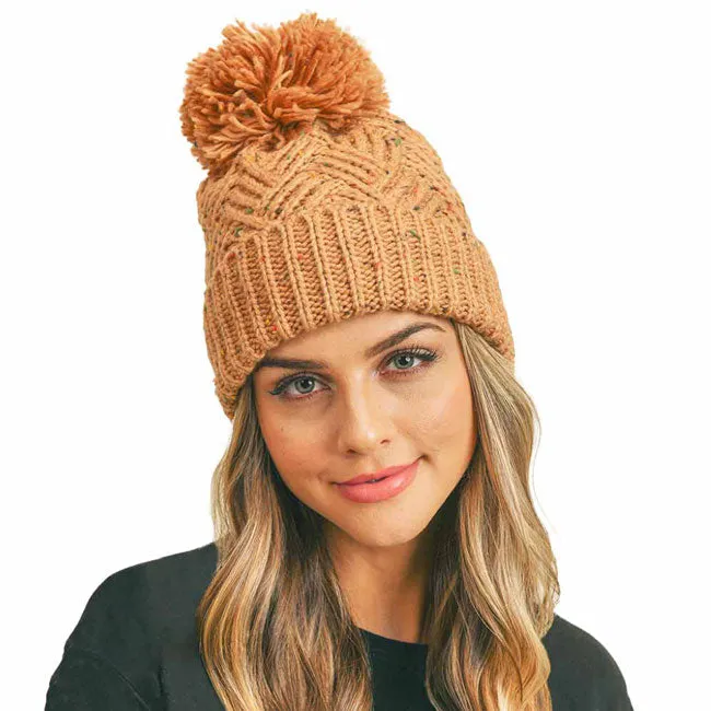 Confetti Diagonal Stripes Pompom Knit Beanie