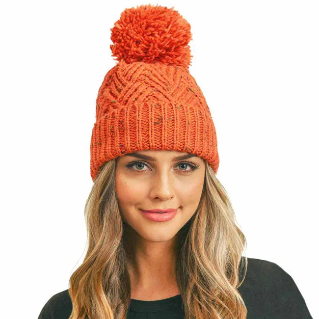 Confetti Diagonal Stripes Pompom Knit Beanie