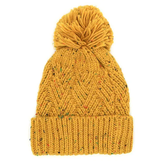 Confetti Diagonal Stripes Pompom Knit Beanie