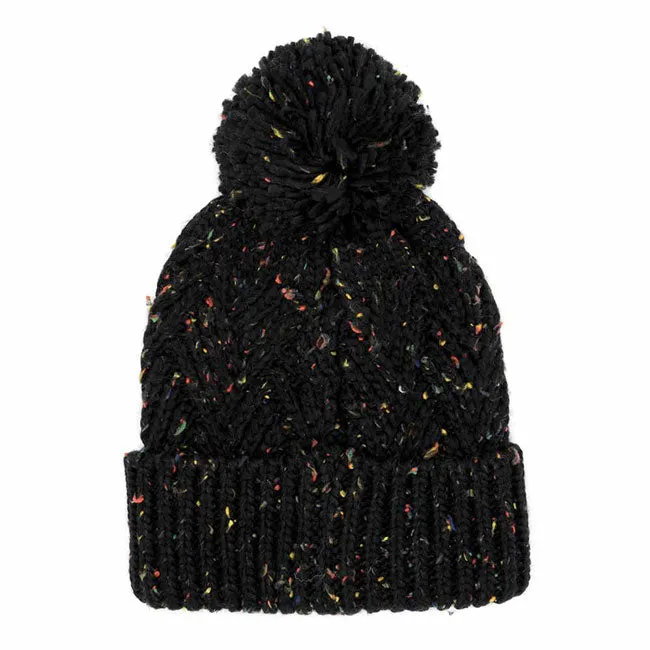 Confetti Diagonal Stripes Pompom Knit Beanie