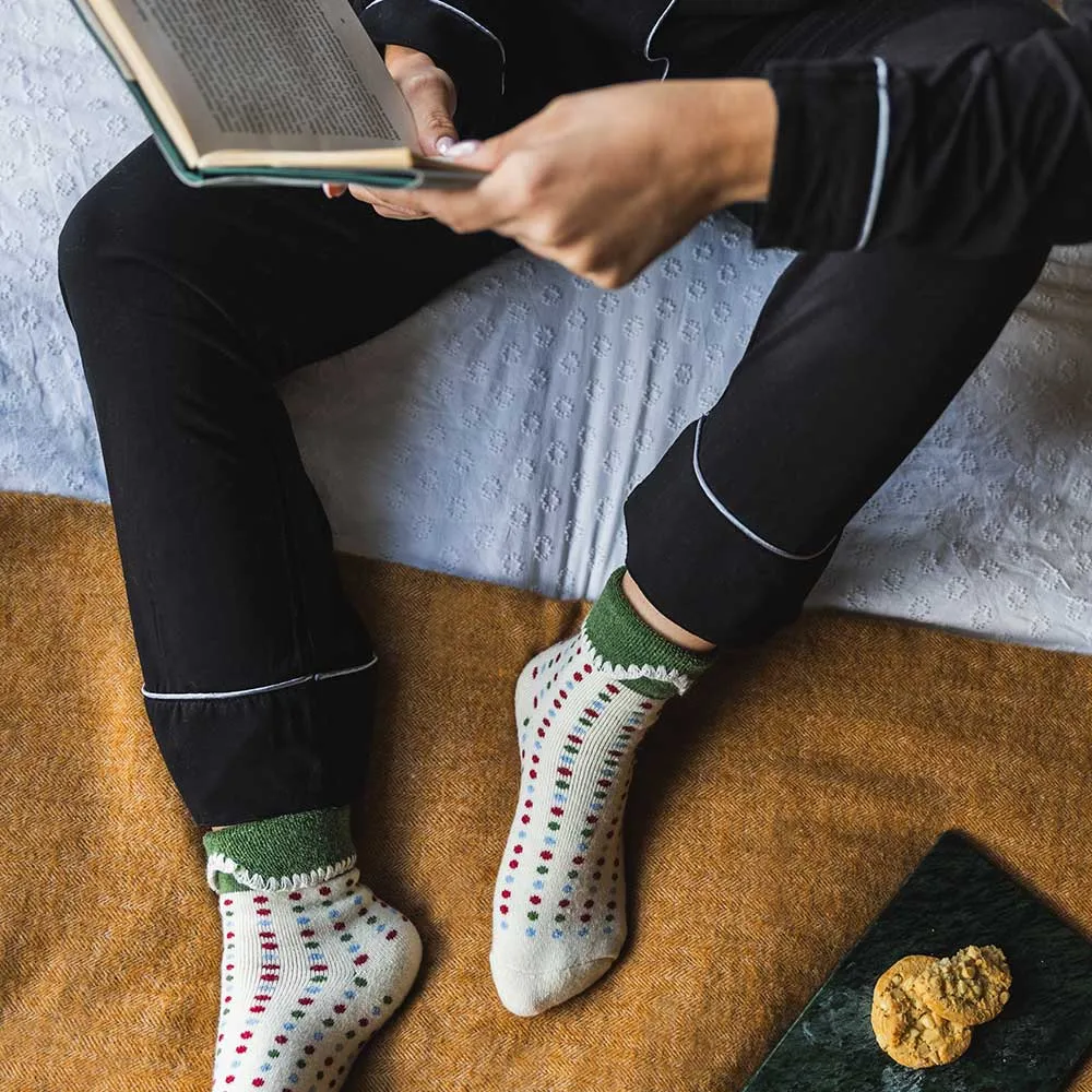 Cream Cuff Socks With Multi coloured Dots