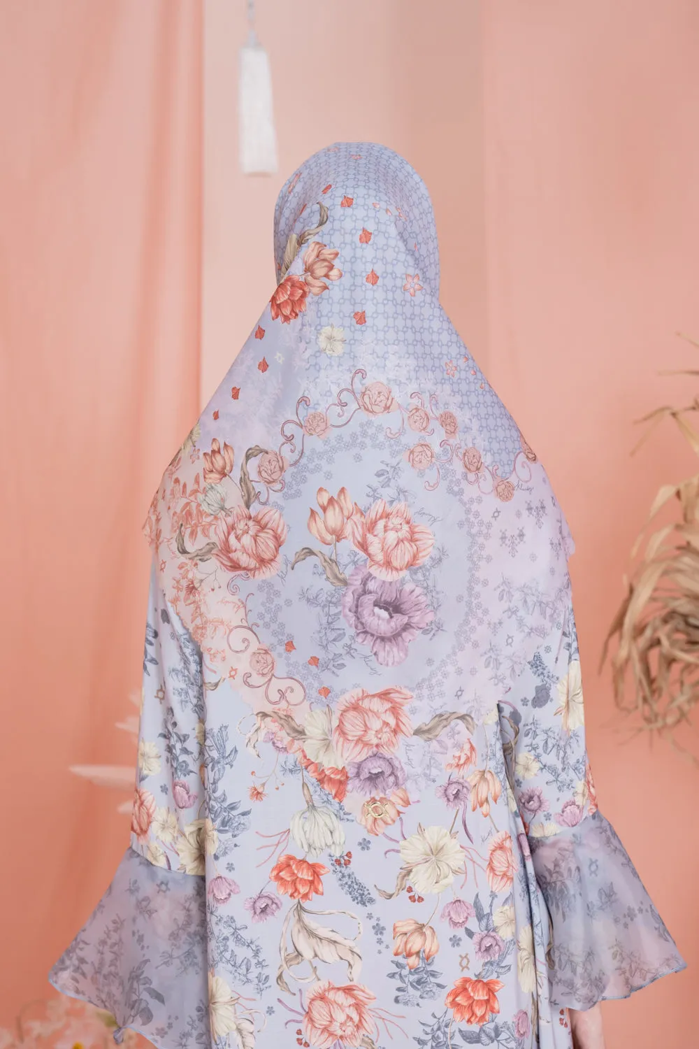 Dayana Blouse & Scarf Syar’i Set Blooming Silver