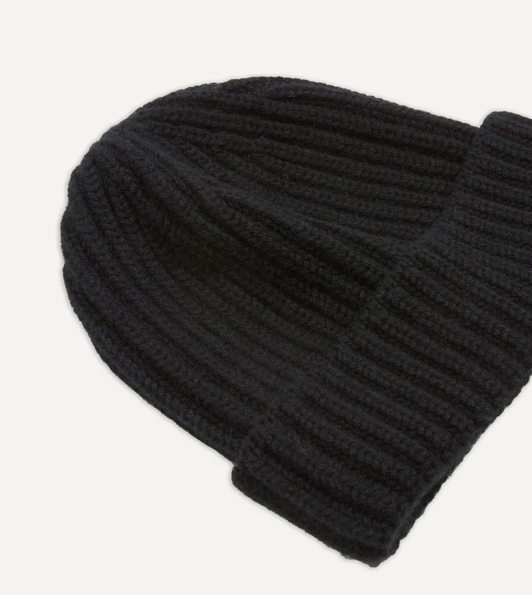 Drake's Cashmere Ribbed Knit Beanie / Black