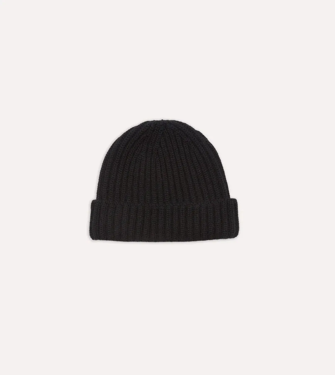 Drake's Cashmere Ribbed Knit Beanie / Black