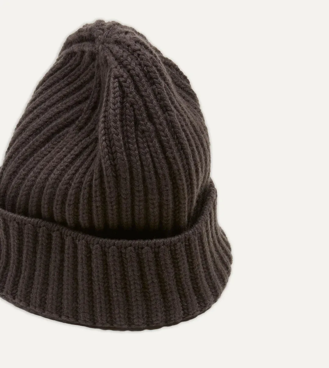 Drake's Cashmere Ribbed Knit Beanie / Brown