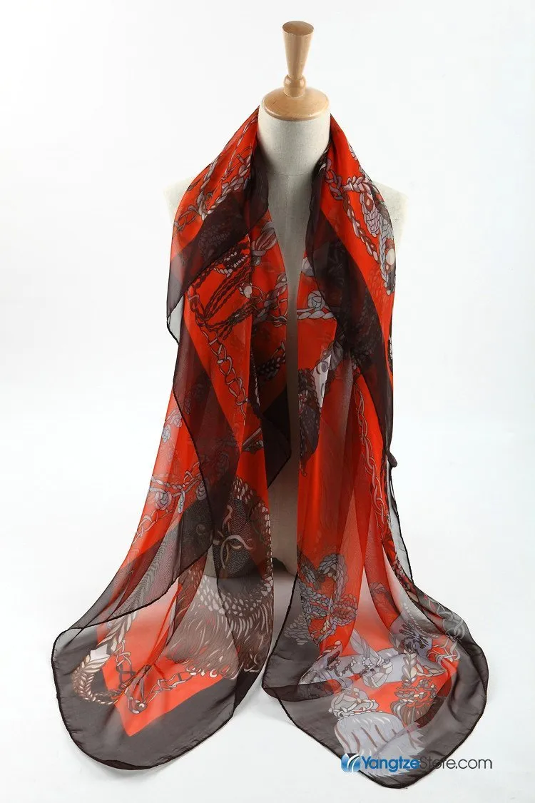 Extra Large Square Chiffon Scarf  Black and Orange Theme CHF004