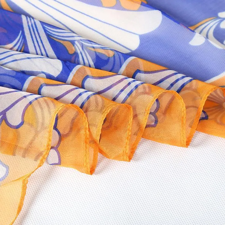 Extra Large Square Chiffon Scarf Blue and Yellow CHF105