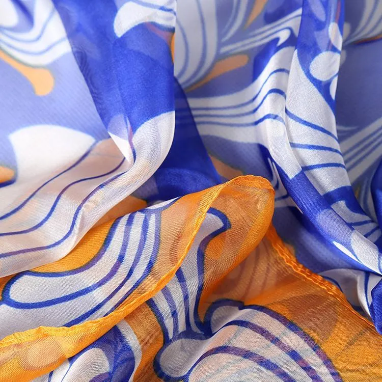 Extra Large Square Chiffon Scarf Blue and Yellow CHF105