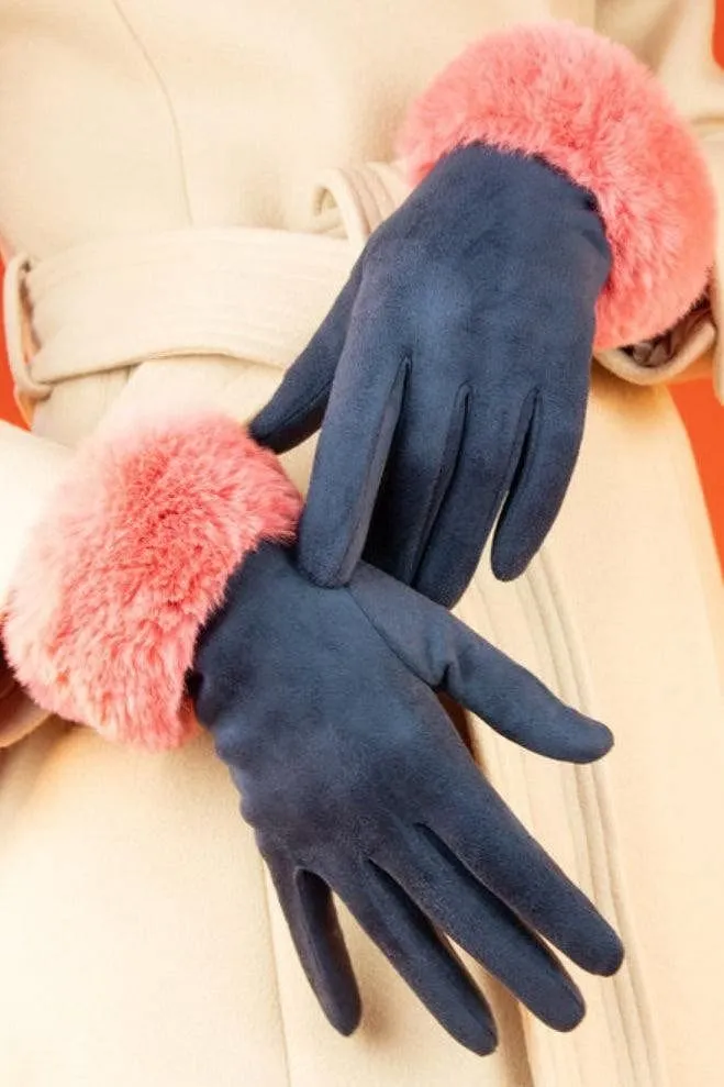 Faux Fur Trim Gloves