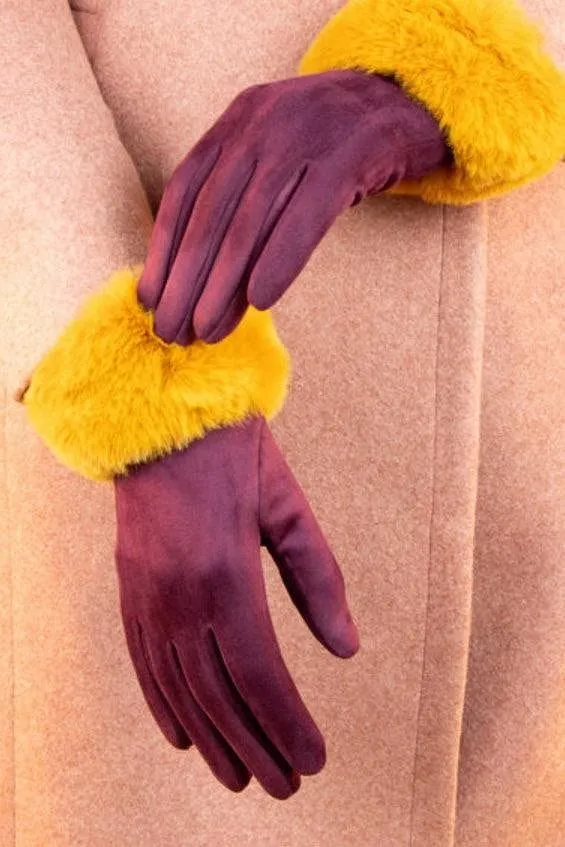 Faux Fur Trim Gloves