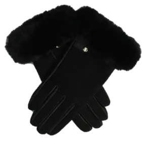 Faux Fur Trimmed Glove - Black