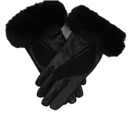 Faux Fur Trimmed Glove - Black