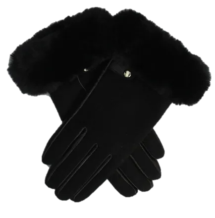 Faux Fur Trimmed Glove - Black