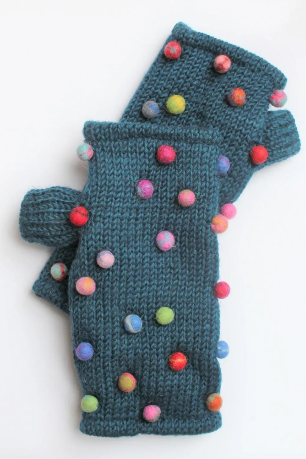 Felted Dots Wool Fingerless Gloves