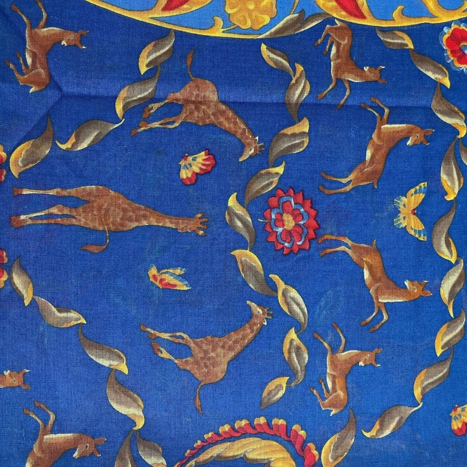 Ferragamo - Excellent - Paisley Oriental Floral Giraffe Deer Scarf - Blue - OS