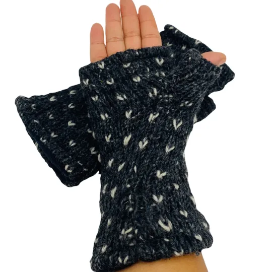 Gray Crocheted Hand Warmers with Fleece Lining from Nepal