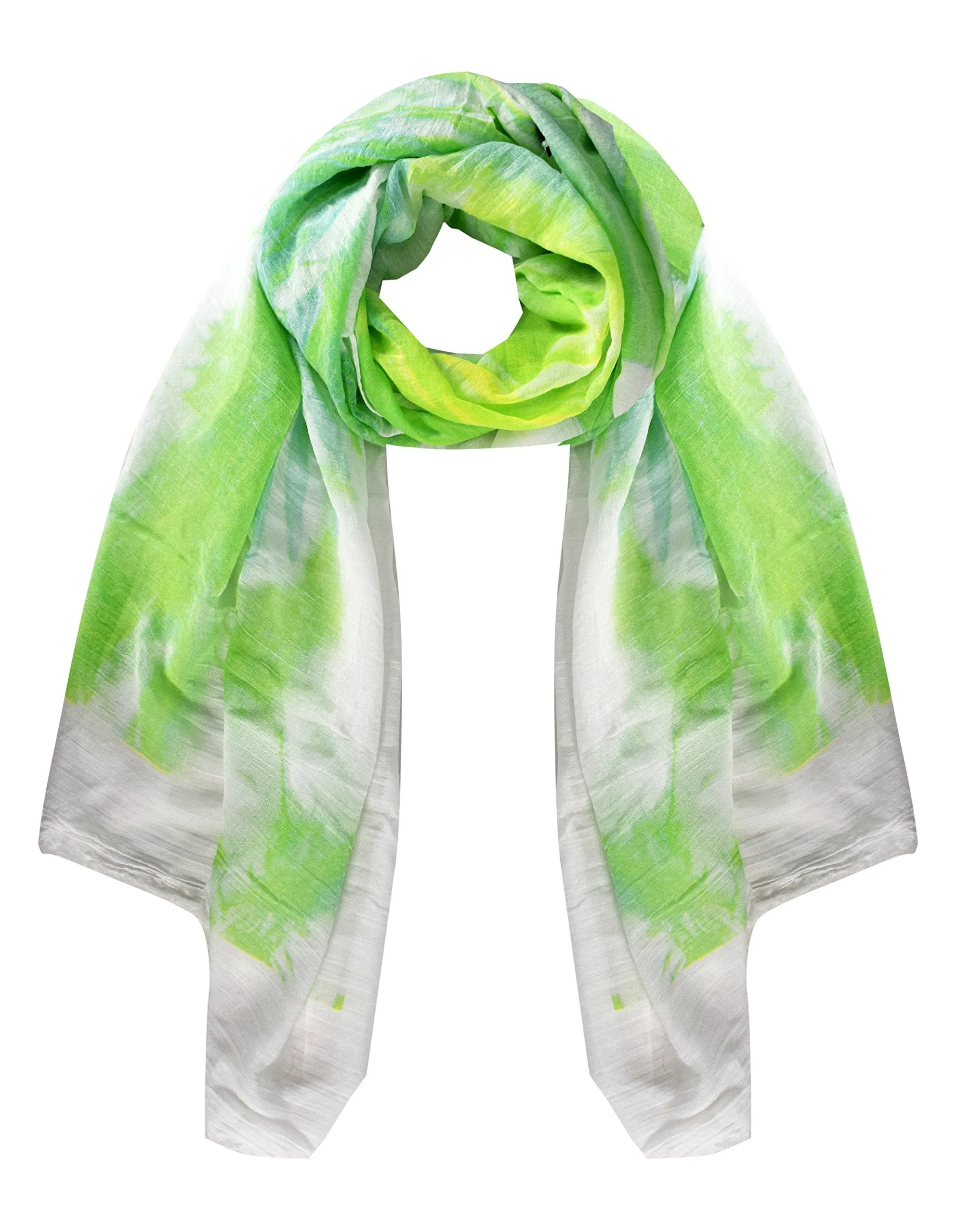 Green/Yellow Retro Ruffled Multicolor Tie Dye Printed Fringe Shawl Wrap Scarf