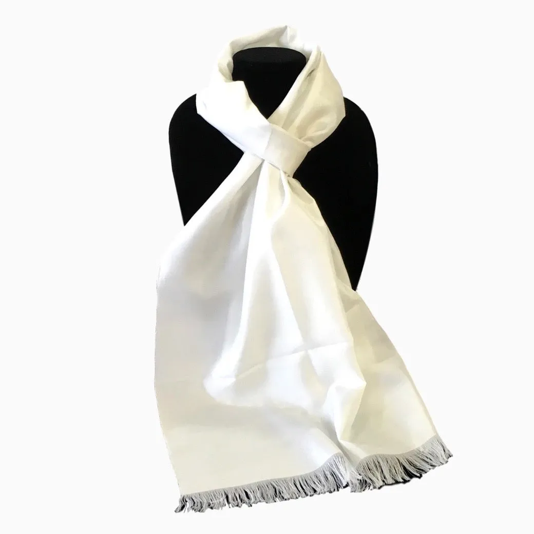 Handwoven Solid White Uzbek Silk Scarf