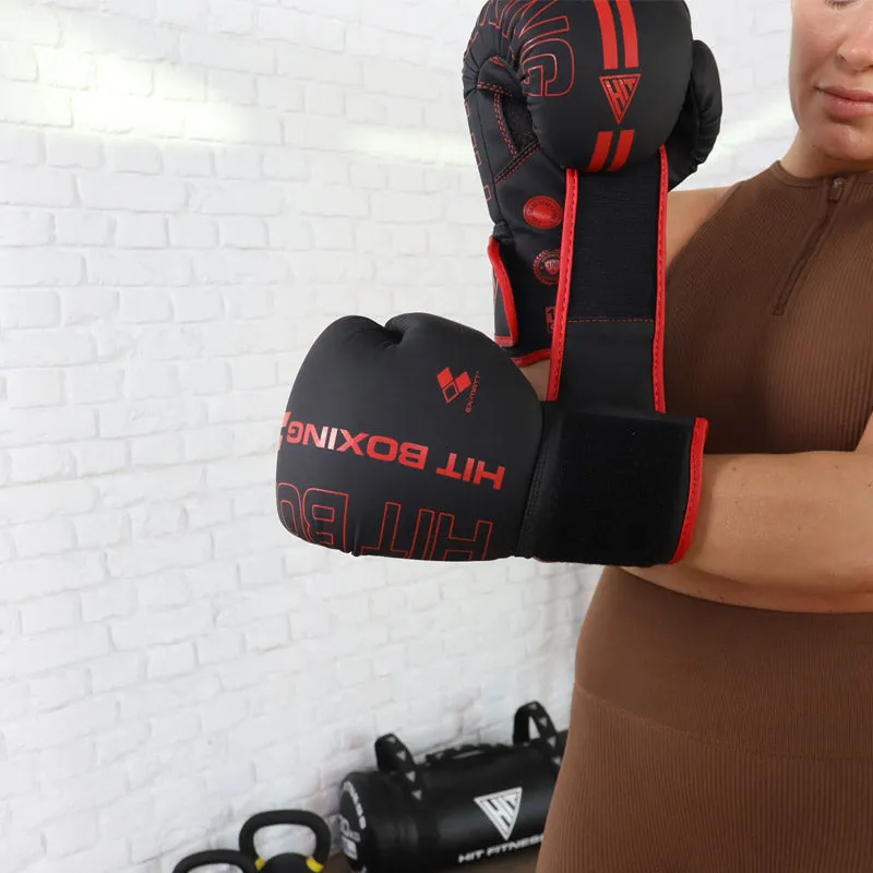 Hit Boxing Kaos PU Boxing Gloves (Black & Red)