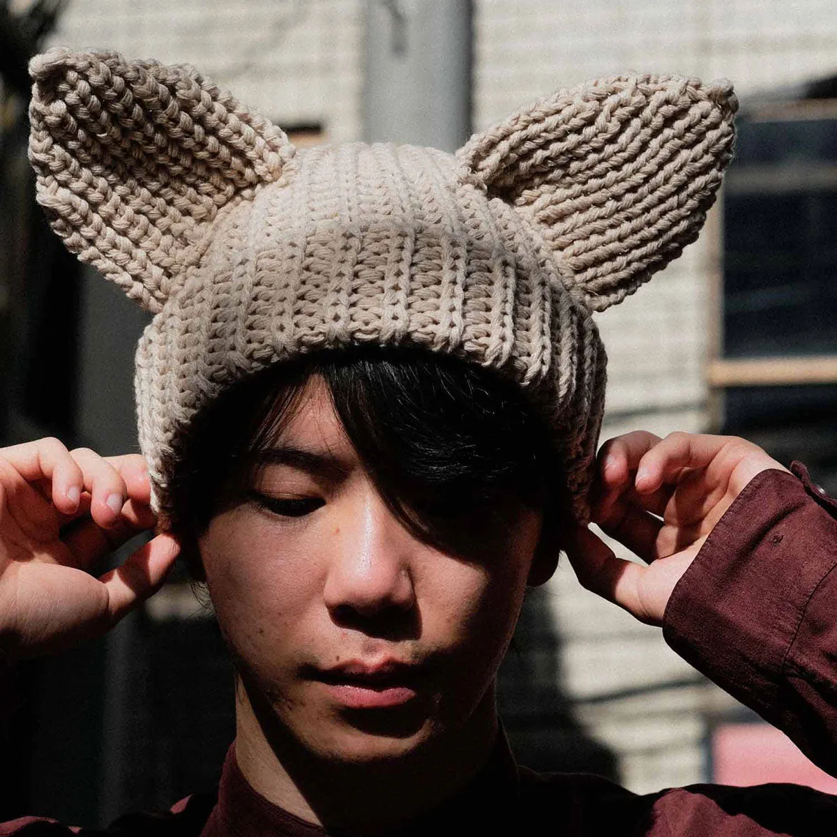 HOMEGAME - CAT KNIT CAP BEIGE【HG241404】