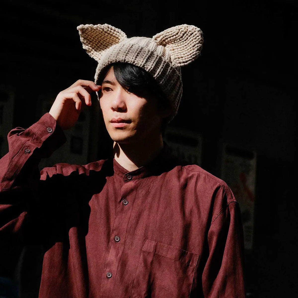 HOMEGAME - CAT KNIT CAP BEIGE【HG241404】