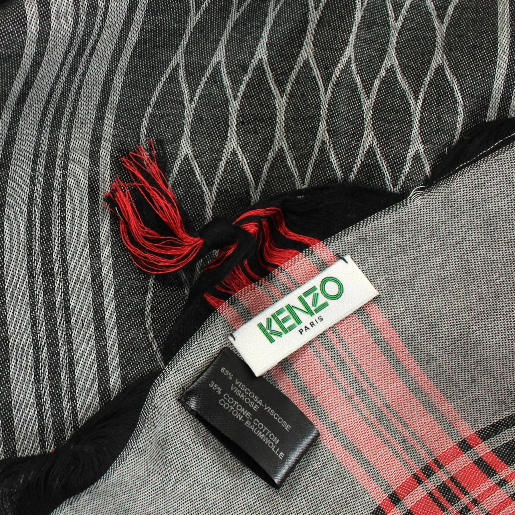 Kenzo Scarf Black Tiger Design Tassels - Large Cotton Wrap SALE