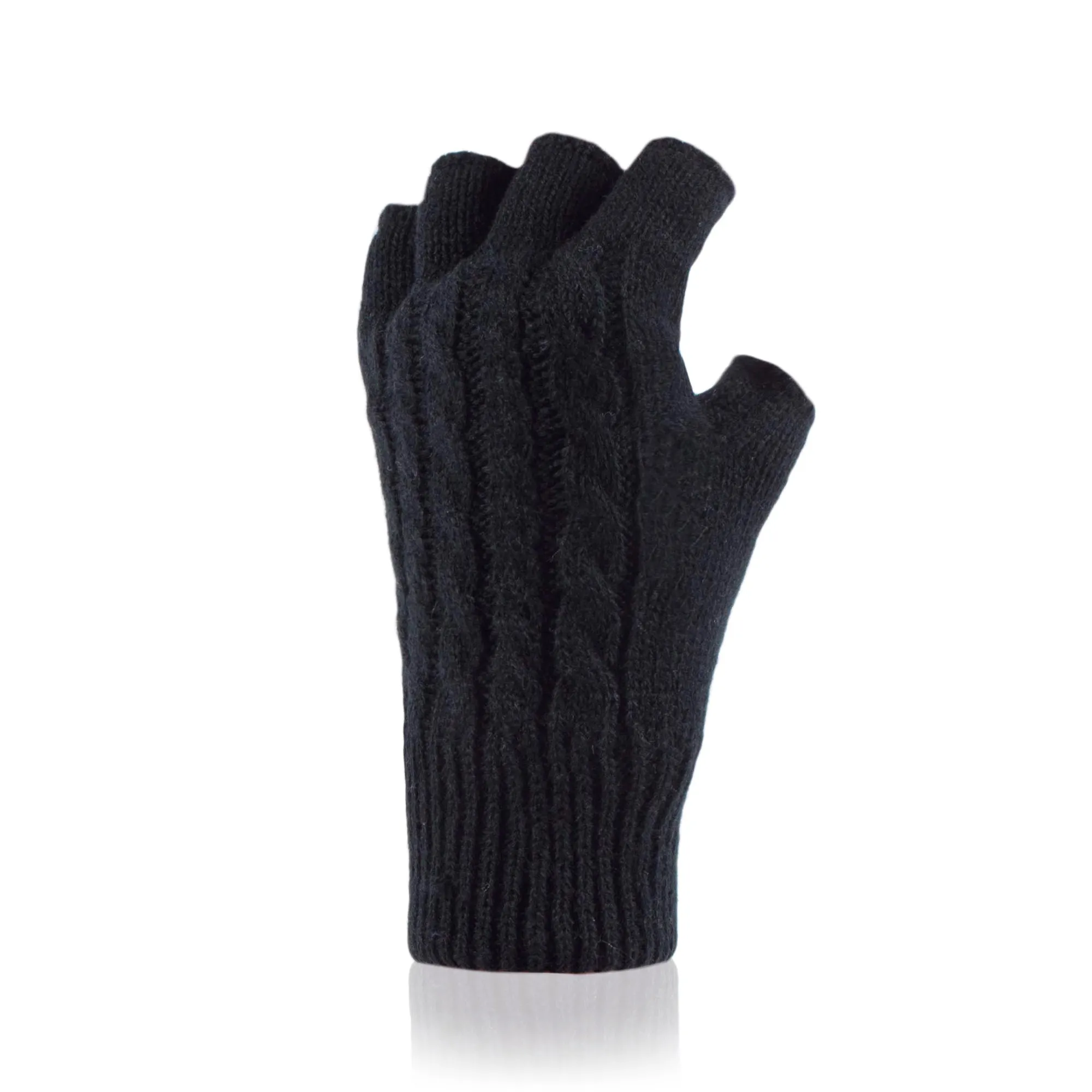 Ladies Ayla Cable Fingerless Gloves - Black