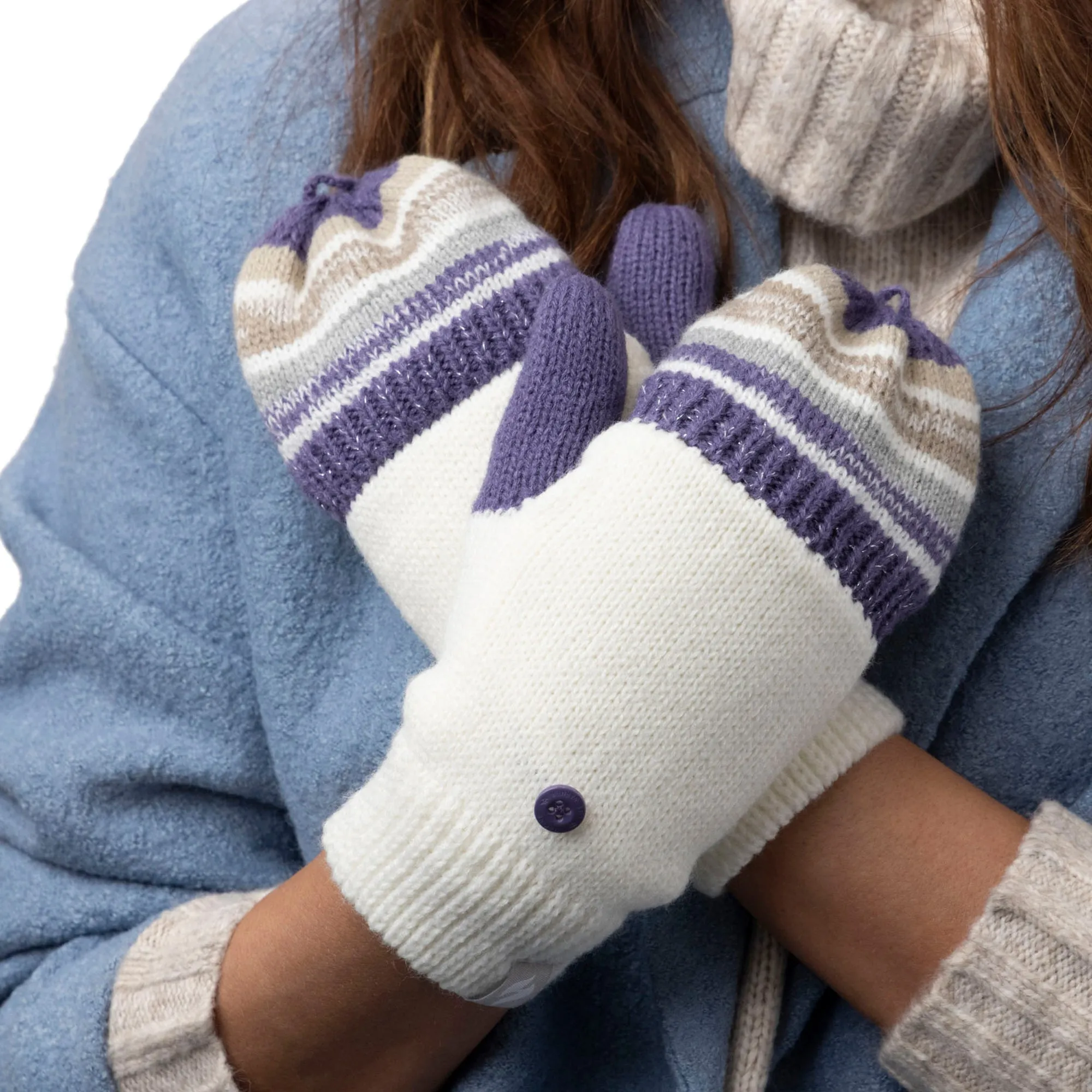 Ladies Bronte Converter Mittens - Cream & Dusted Lilac