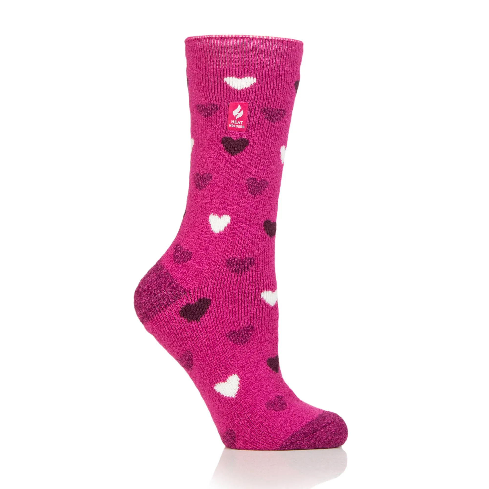 Ladies Lite Jasmine Socks - Jacquard Fuchsia & Red Hearts