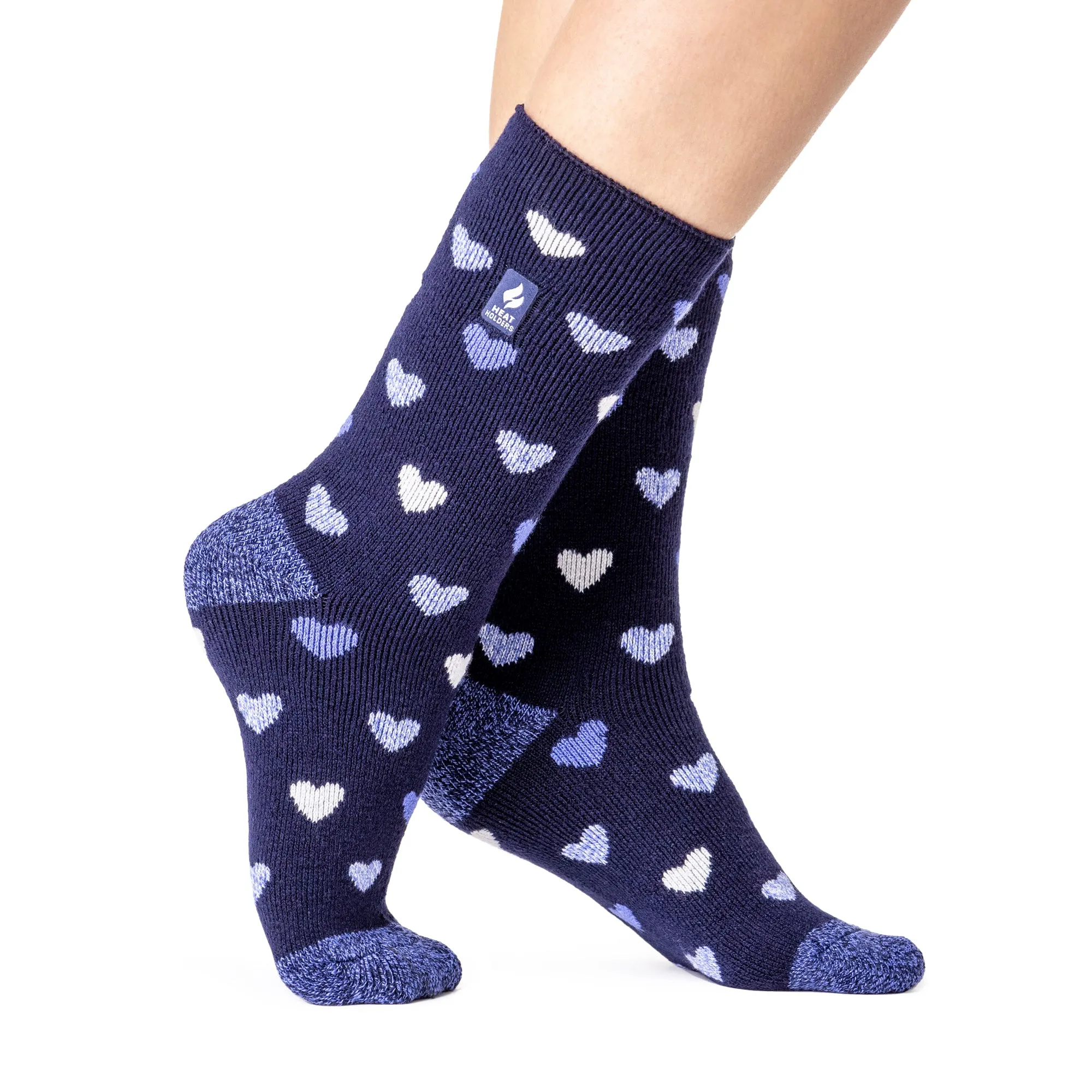 Ladies Lite Jasmine Socks - Jacquard Navy Hearts