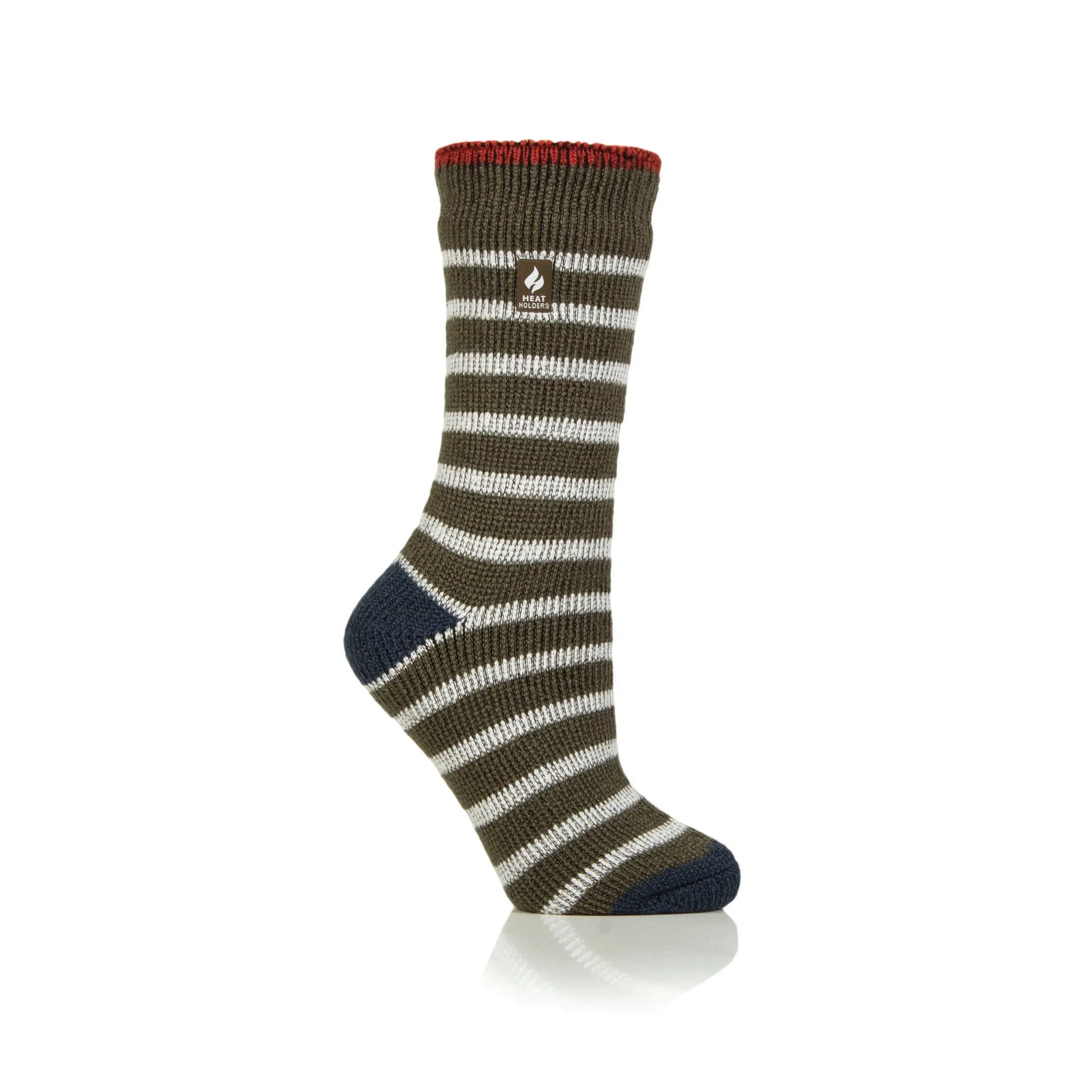 Ladies Original Amara Two Tone  Stripe Socks - Olive / Blue Sapphire