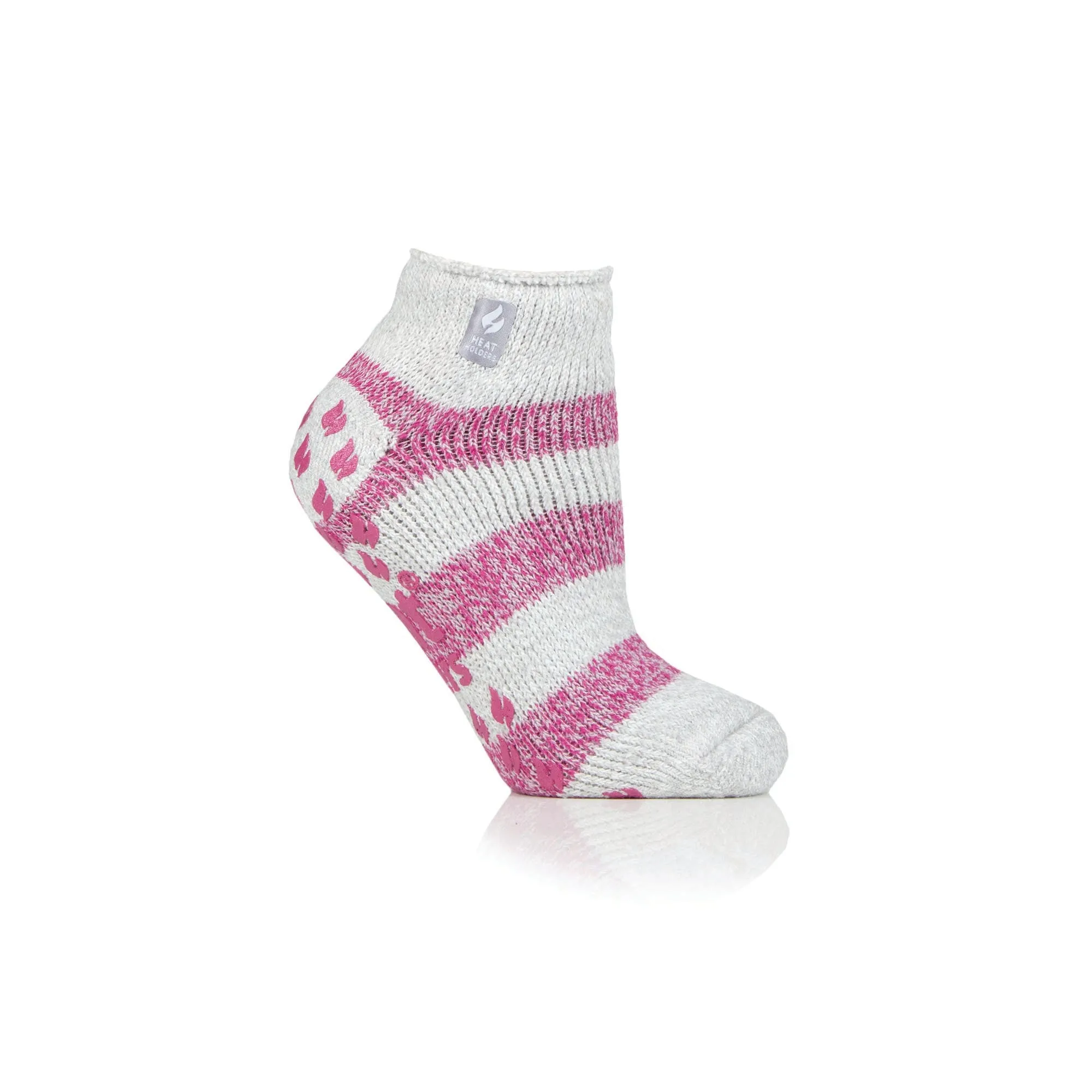 Ladies Original Valencia Stripe Ankle Slipper Socks - Light Grey & Berry