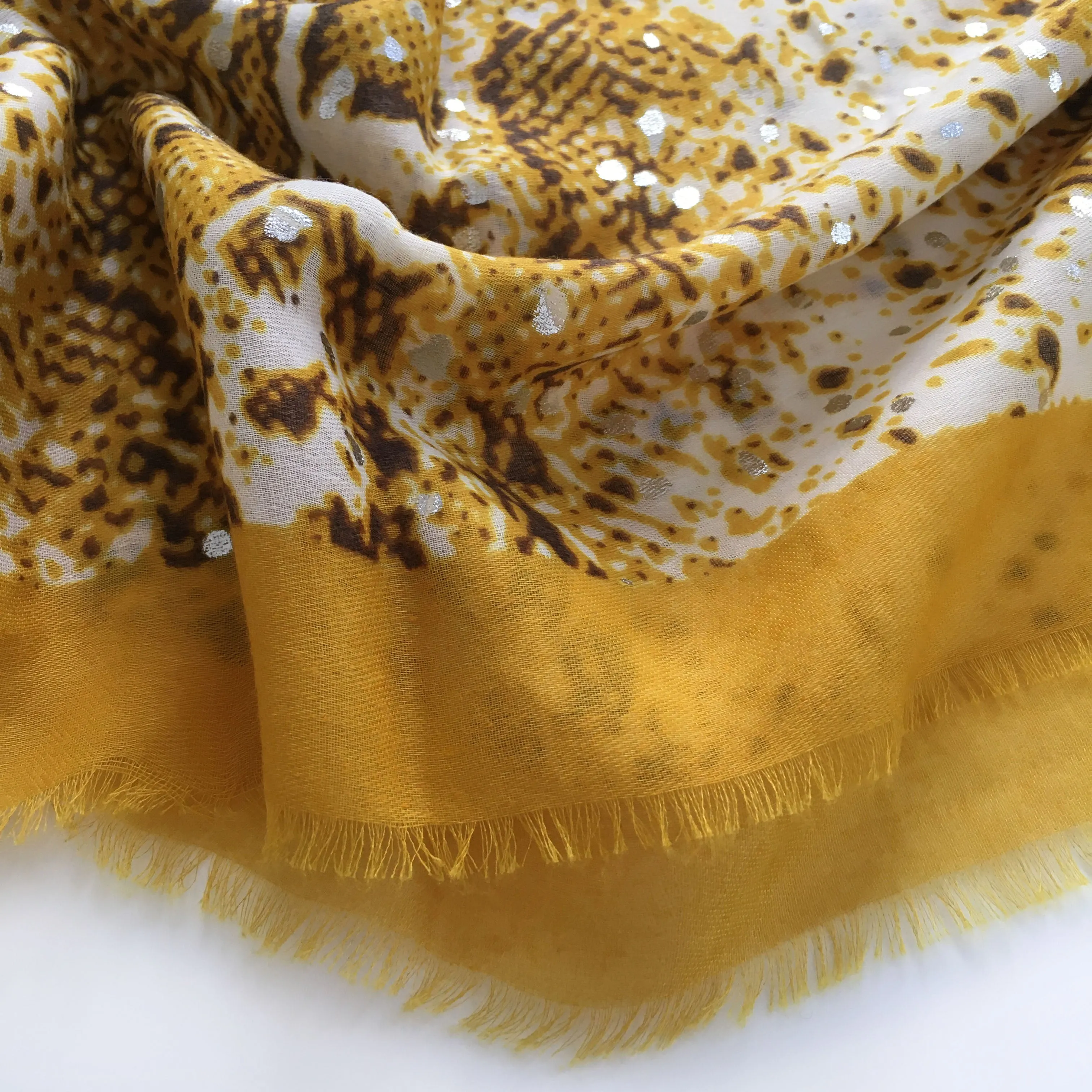 LARGE MUSTARD YELLOW SNAKESKIN PRINT SHAWL SCARF WITH METALLIC DETAILING