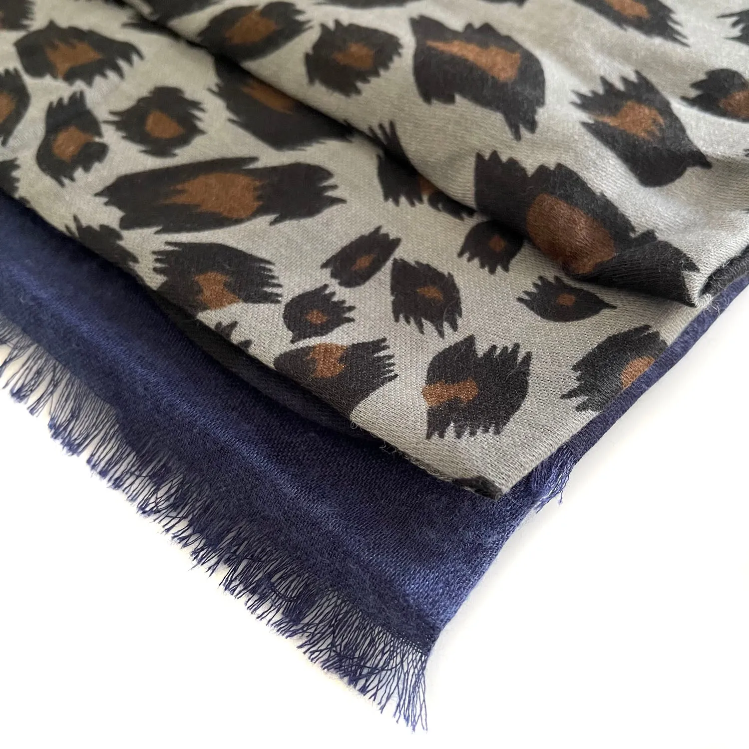 LARGE NAVY BLUE STRIPE LEOPARD PRINT SHAWL SCARF