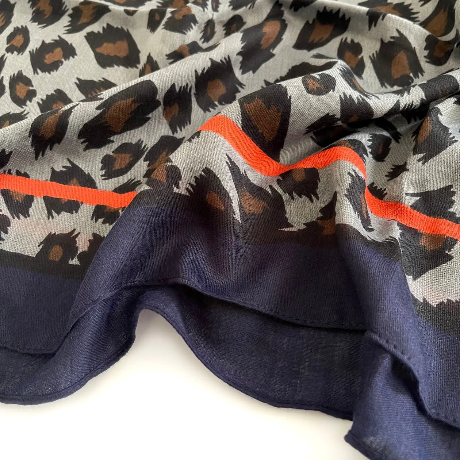 LARGE NAVY BLUE STRIPE LEOPARD PRINT SHAWL SCARF